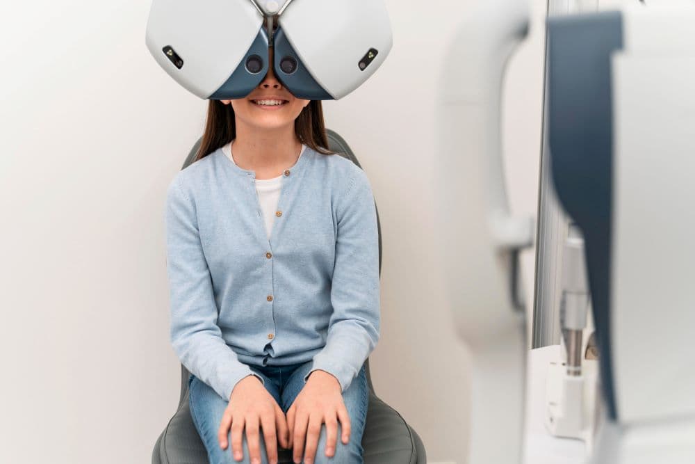 A child receiving an eye exam